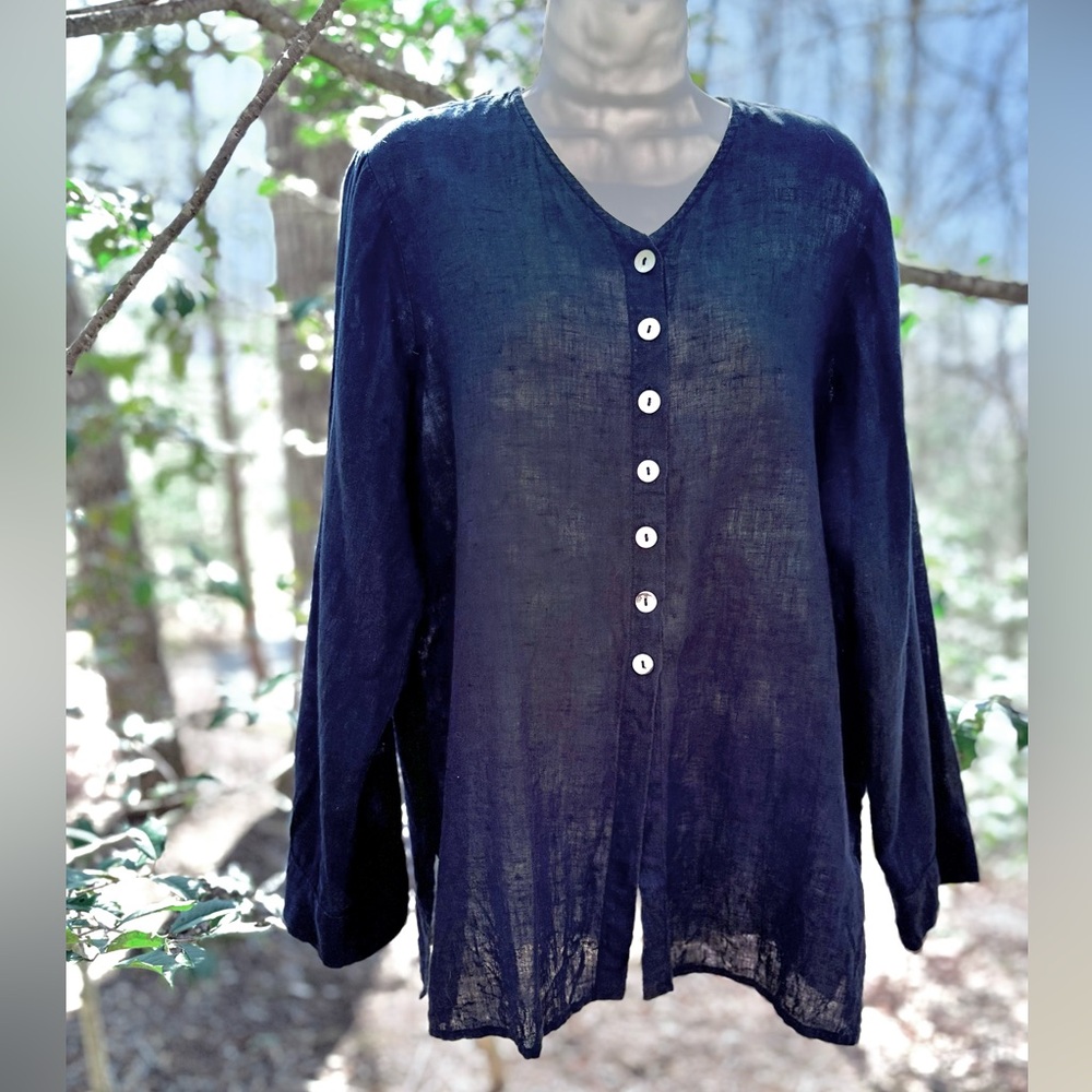 Flax Organic Navy Blue Button-Front Tunic